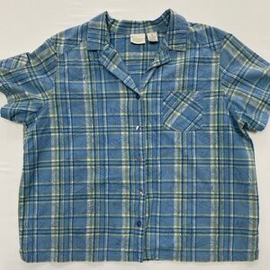 Title: Erika Woman Blue Plaid Floral Button Down Shirt Size 1X Y2K style